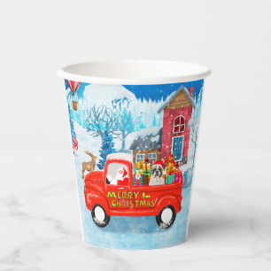 French Bulldog in Christmas Delivery Truck Snow  Paper Cups