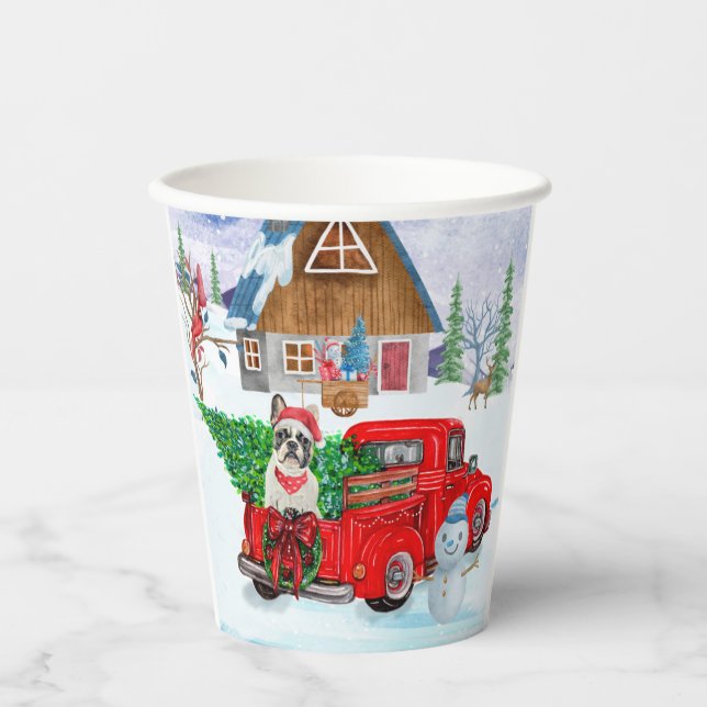 French Bulldog In Christmas Delivery Truck Snow  Paper Cups (Front)