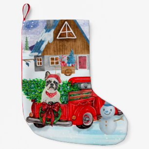 French Bulldog In Christmas Delivery Truck Snow Small Christmas Stocking