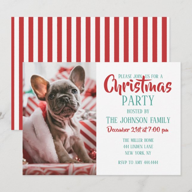 French Bulldog in Christmas Hat   Invitation (Front/Back)