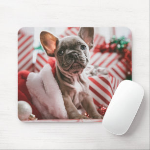French Bulldog in Christmas Hat Mouse Pad