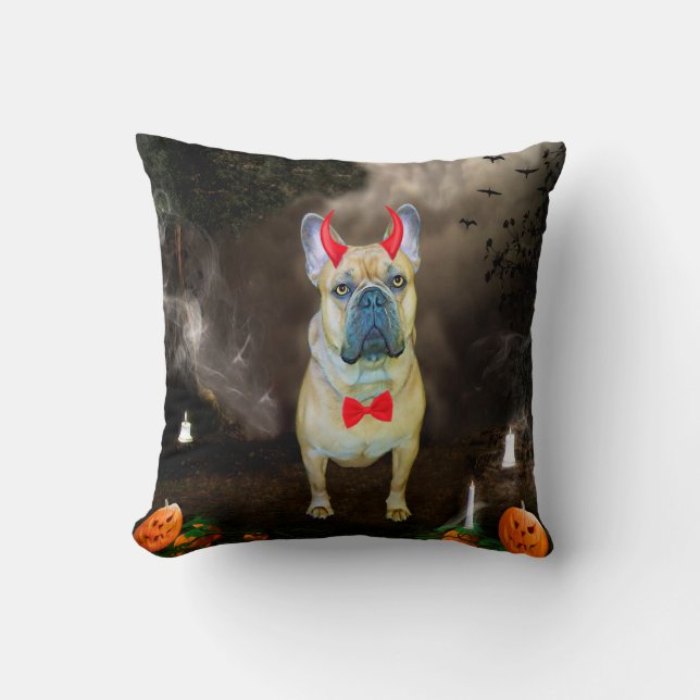 French Bulldog in Halloween Costume Throw Pillow (Front)