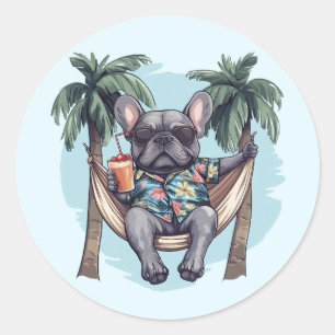 French Bulldog In Hawaiian Top Classic Round Sticker