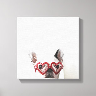 French Bulldog in Heart Glasses Canvas Print