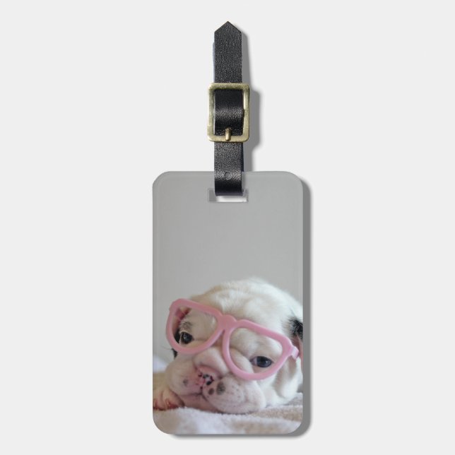 French Bulldog in Heart Glasses Luggage Tag (Front Vertical)