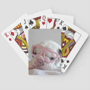 French Bulldog in Heart Glasses Playing Cards