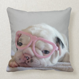 French Bulldog in Heart Glasses Throw Pillow