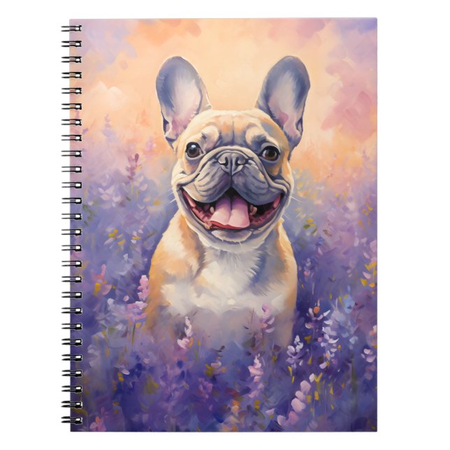 French Bulldog in Lavender field Notebook (Front)