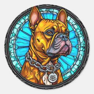 French Bulldog in Ornate Design Classic Round Sticker