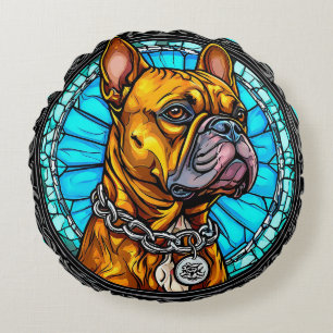 French Bulldog in Ornate Design Round Pillow