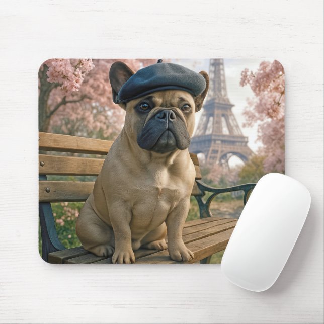 French Bulldog In Paris Park Bench Mouse Pad (With Mouse)
