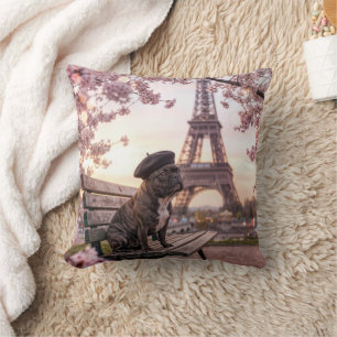 French Bulldog In Paris Throw Pillow