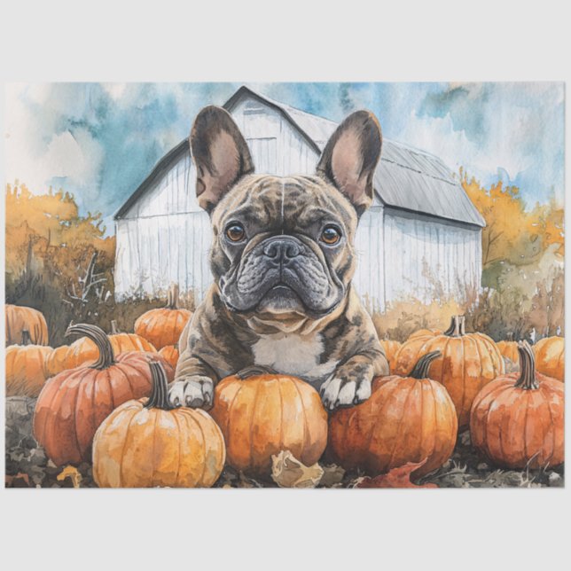 French Bulldog in Pumpkin Patch Decoupage Tissue Paper (Front)