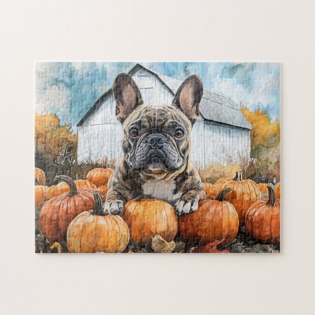 French Bulldog in Pumpkin Patch Jigsaw Puzzle (Horizontal)