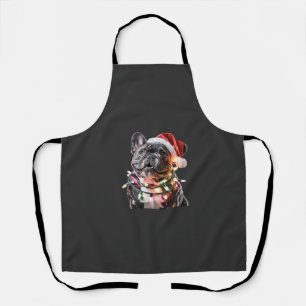 French Bulldog in Santa Hat Wrapped in Christmas L Apron