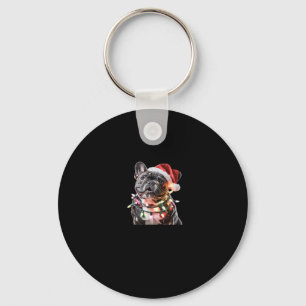 French Bulldog in Santa Hat Wrapped in Christmas L Keychain