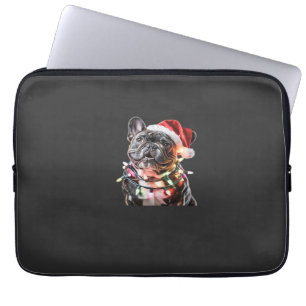 French Bulldog in Santa Hat Wrapped in Christmas L Laptop Sleeve