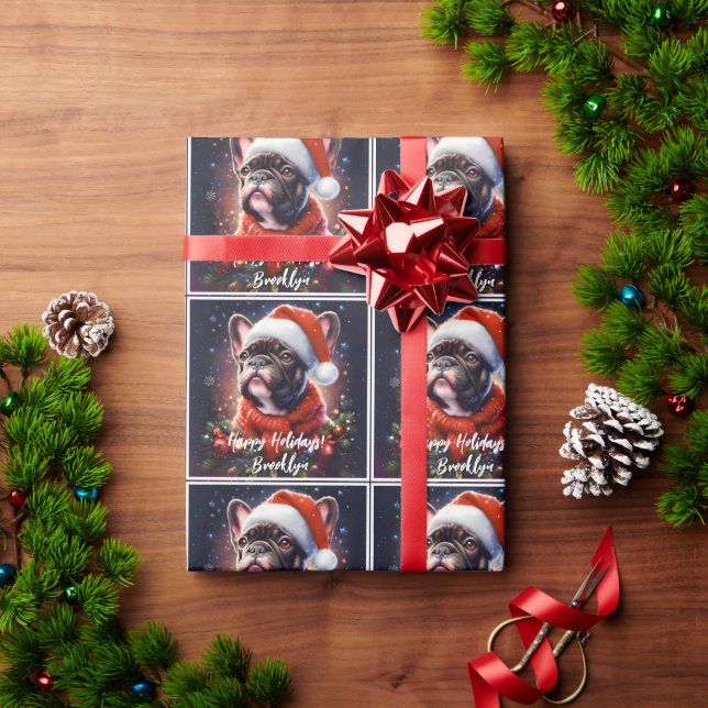  French Bulldog in Santa Hat Wrapping Paper (Holiday Gift)