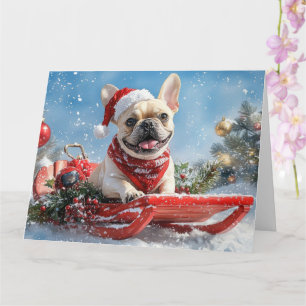 French Bulldog in Sledge Let it Snow Christmas Card