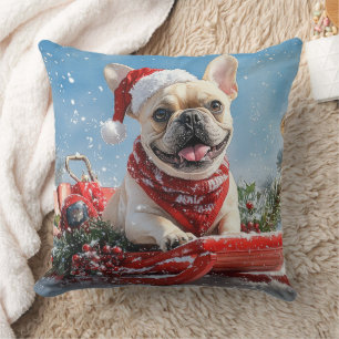 French Bulldog in Sledge Let it Snow Christmas Throw Pillow