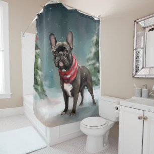 French Bulldog in Snow Christmas