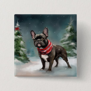 French Bulldog in Snow Christmas 2 Inch Square Button