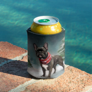 French Bulldog in Snow Christmas Can Cooler
