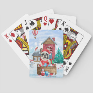 French Bulldog In snow Christmas Dog House Playing Cards