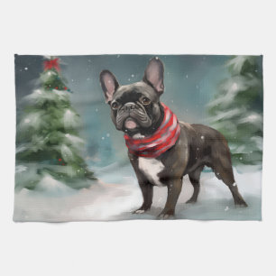 French Bulldog in Snow Christmas Kitchen Towel