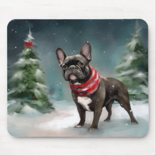 French Bulldog in Snow Christmas Mouse Pad
