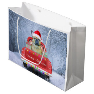 French Bulldog in Snow sitting in Christmas Truck Large Gift Bag