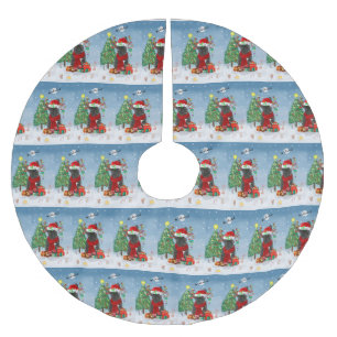 French Bulldog  in Snow with Christmas Gifts  Brushed Polyester Tree Skirt