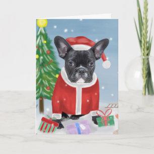 French Bulldog  in Snow with Christmas Gifts  Card