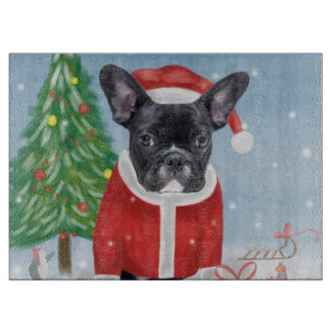 French Bulldog in Snow with Christmas Gifts Cutting Board