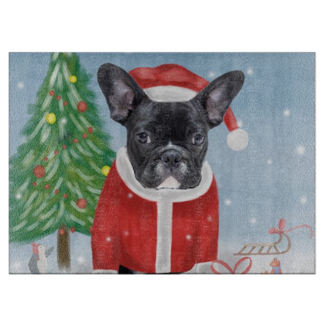French Bulldog  in Snow with Christmas Gifts  Cutting Board (Front)