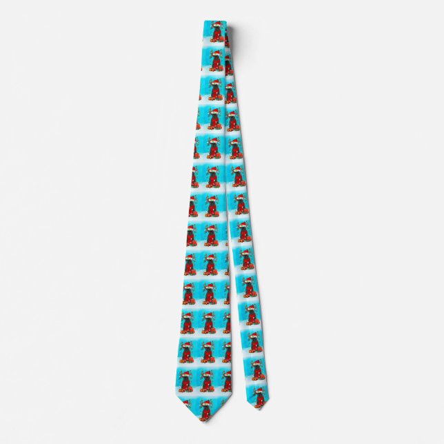 French Bulldog in snow with Christmas gifts Tie (Front)