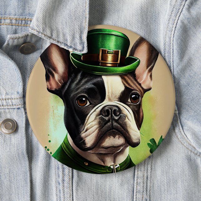 French Bulldog in St. Patrick's Day Dress 6 Inch Round Button (In Situ)