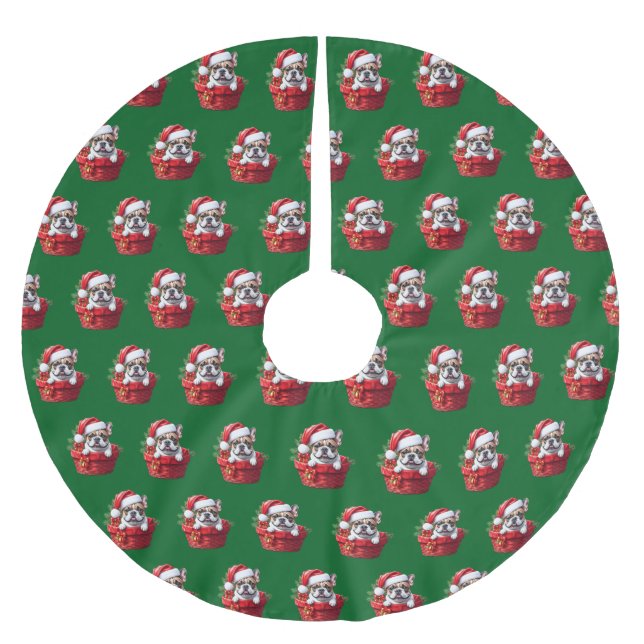 French Bulldog in the basket Brushed Polyester Tree Skirt (Front)
