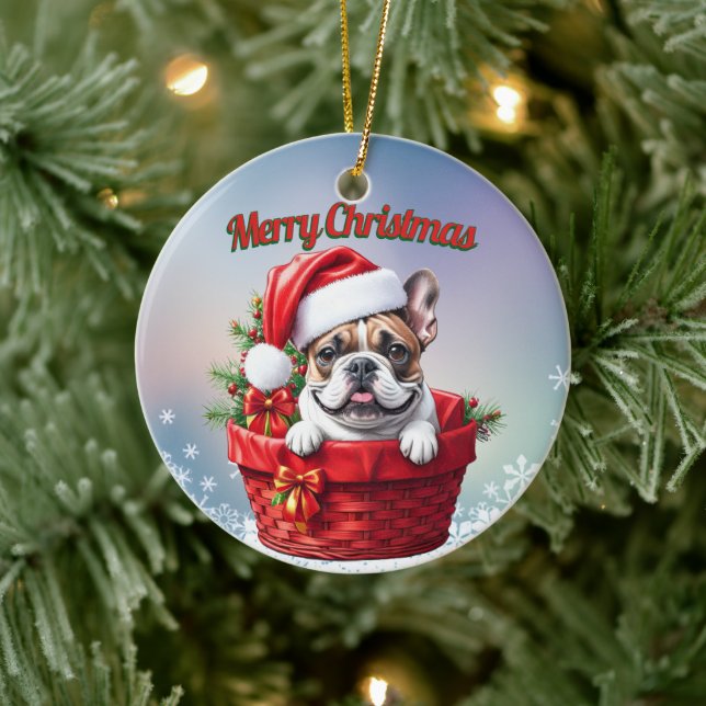 French Bulldog in the basket Ceramic Ornament (Tree)