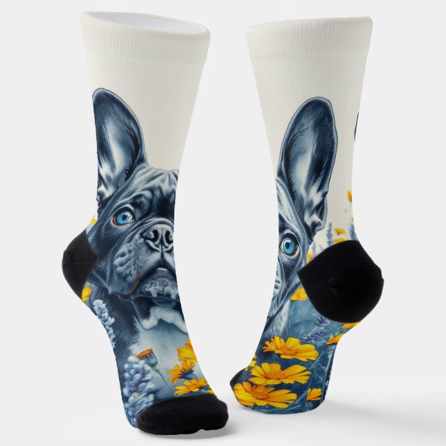 French Bulldog in the flowers Socks (Angled)