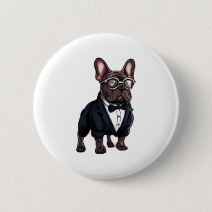 French Bulldog in Tuxedo Wearing Glasses 2 Inch Round Button