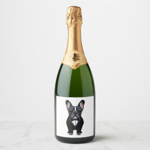 French Bulldog in Tuxedo Wearing Glasses Sparkling Wine Label