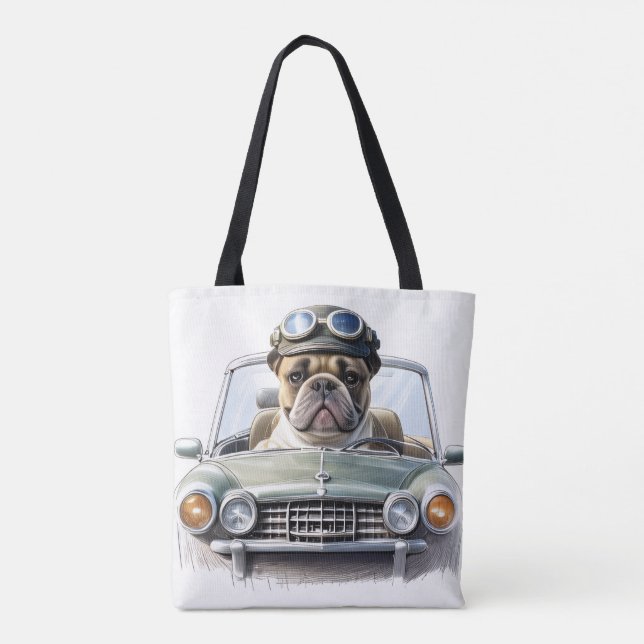 French Bulldog in vintage car Father's Day Tote Bag (Back)