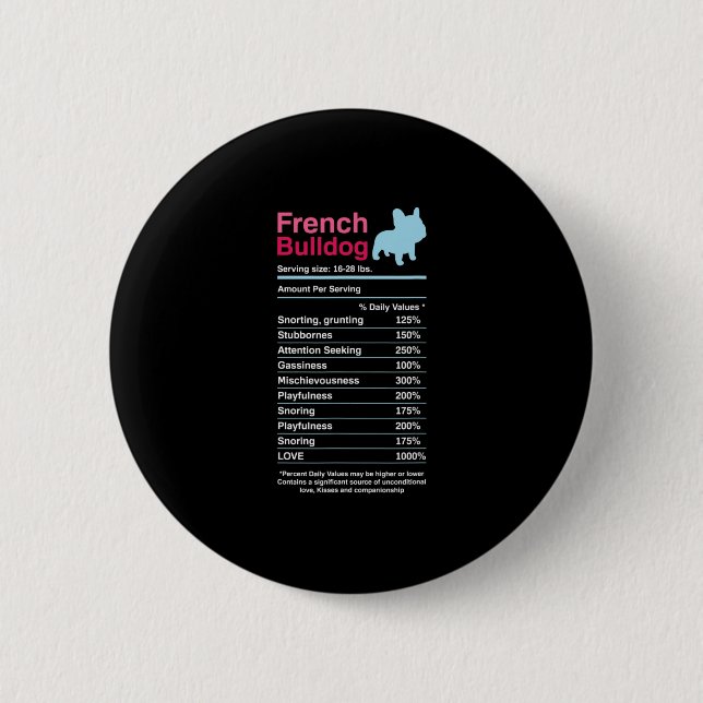 French Bulldog Ingredient Lists  2 Inch Round Button (Front)