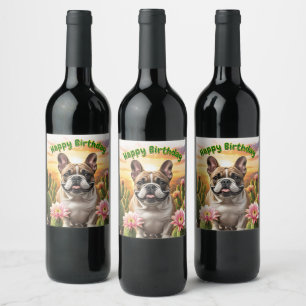 French Bulldog Kaktus Französische Bulldogge Wine Label