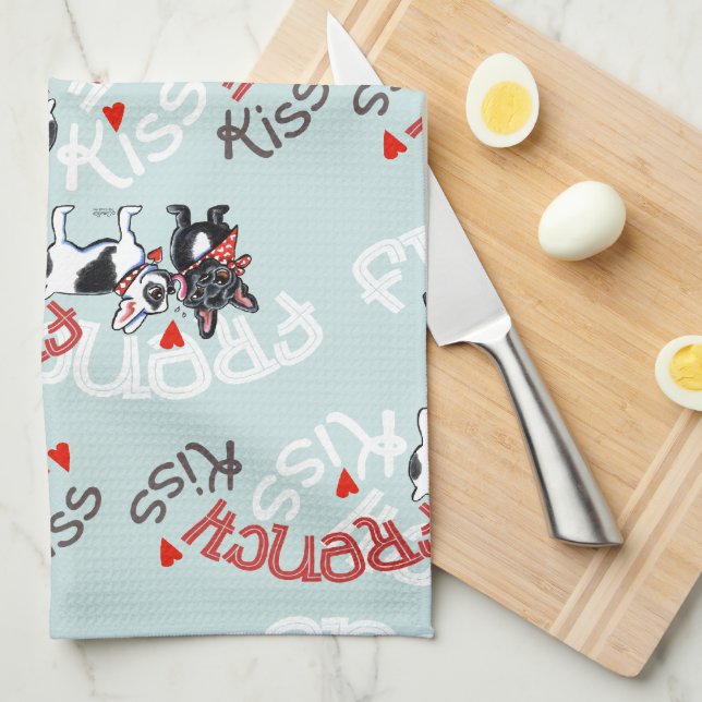 French Bulldog Kiss Kitchen Towel (Quarter Fold)