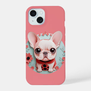 French Bulldog Ladybug Flowers Paper Cutting Art iPhone 15 Case