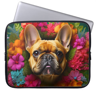 French Bulldog Laptop Bag with Vibrant Flowers