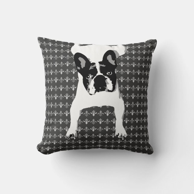 French Bulldog laying on Lille pattern Throw Pillow (Front)