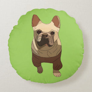 French Bulldog, Lime Green Round Pillow